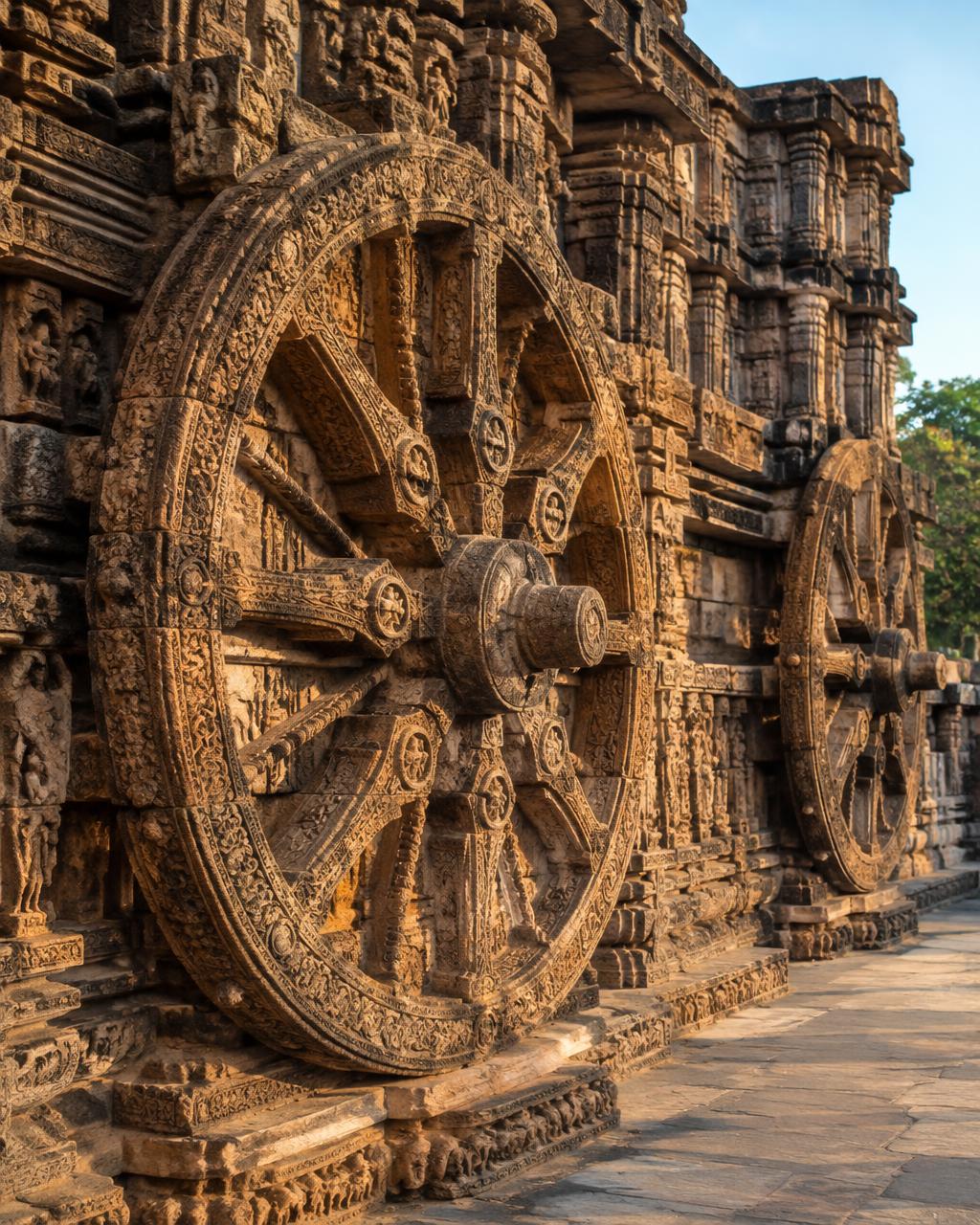 Carved stone wheel of the Konark Sun Temple, Odisha